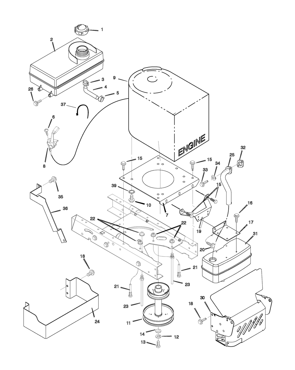 Engine Mount Diagram and Parts List for 385002X50C 2007 Briggs and Stratton Lawn Tractor